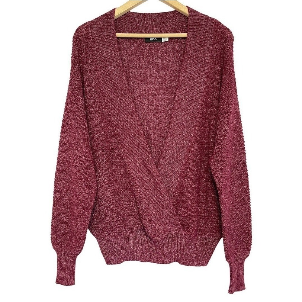 BDG Oversized Wrap Sweater Womens M Burgundy Red Slouchy Layering Pullover